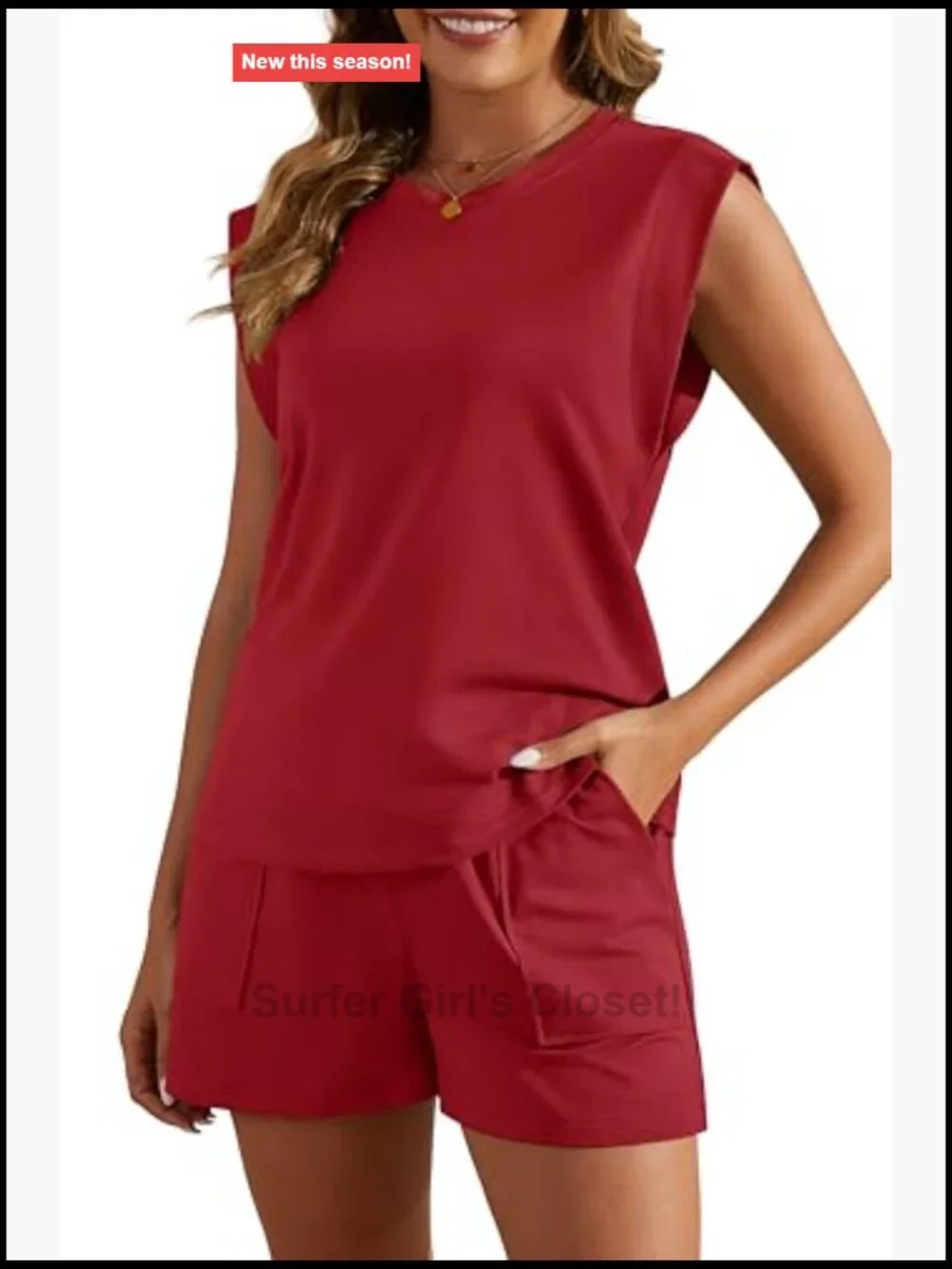 Two Piece Lounge Short Set with Cap Sleeve Top and Pockets